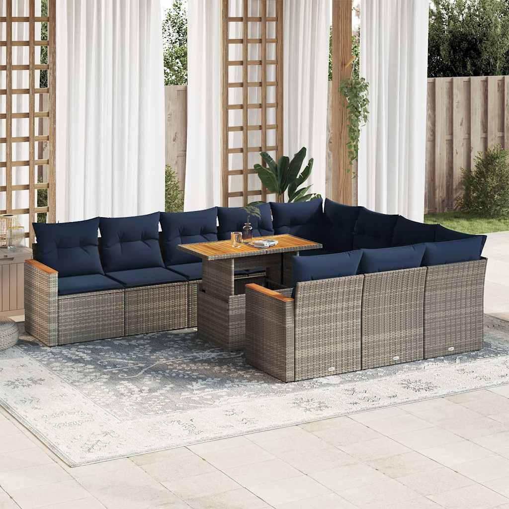 Loungesæt til haven 11 dele med hynder polyrattan grå billede