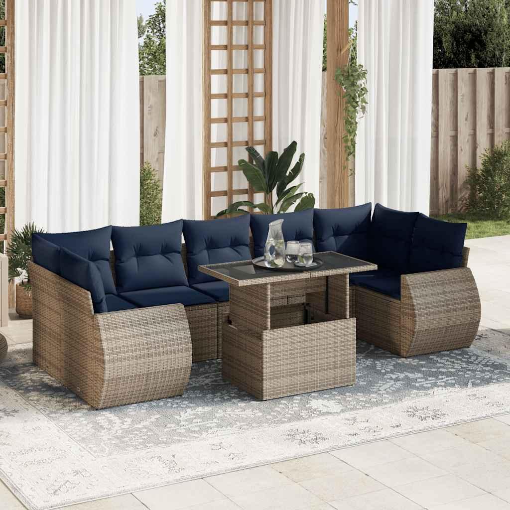 Sofasæt til haven 8 dele med hynder polyrattan akacietræ grå billede