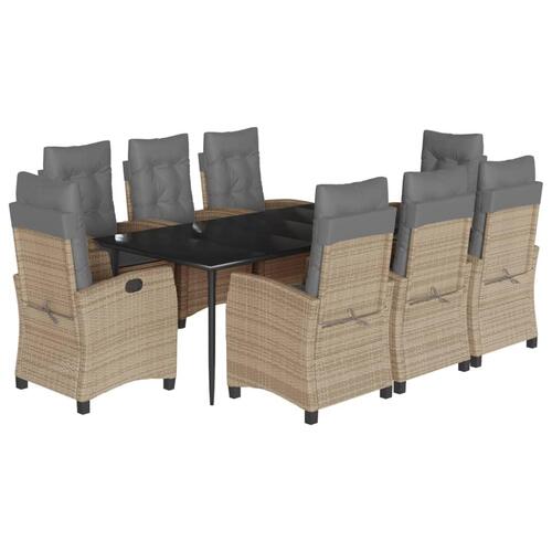 Spisebordssæt til haven 9 dele med hynder polyrattan beige