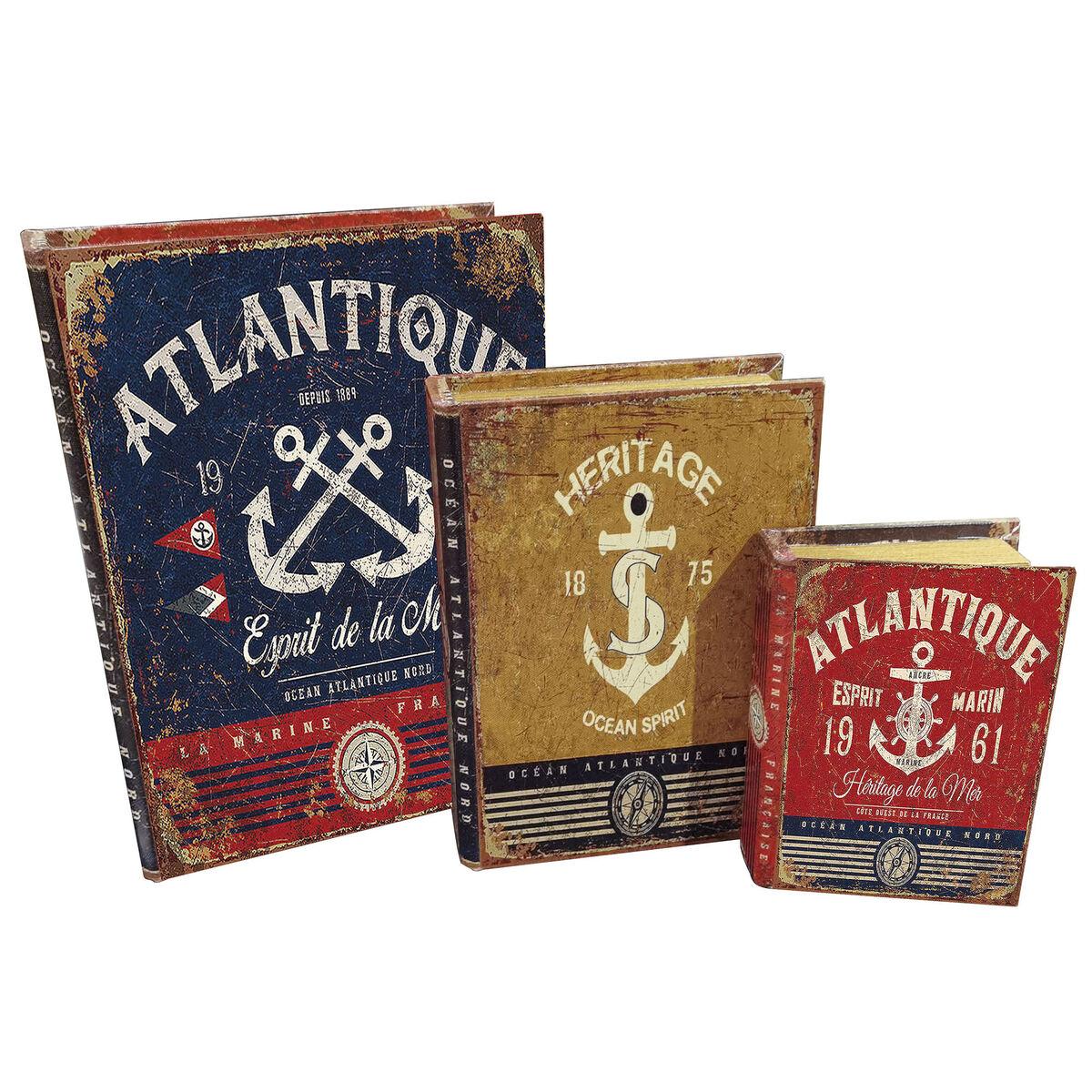 Dekorative bogæsker - Multifarvet træ og lærred, ankerdesign