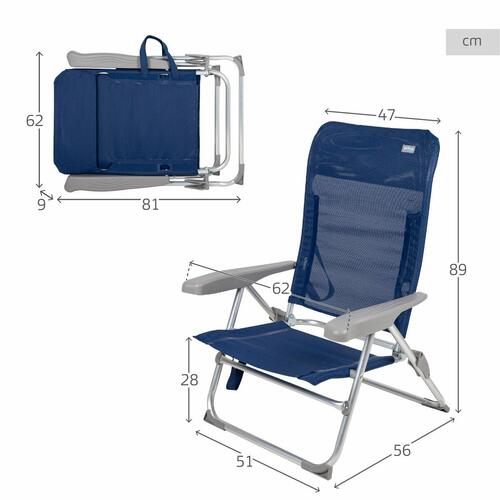 Strandstol Aktive Marineblå 47 x 89 x 56 cm (4 enheder)