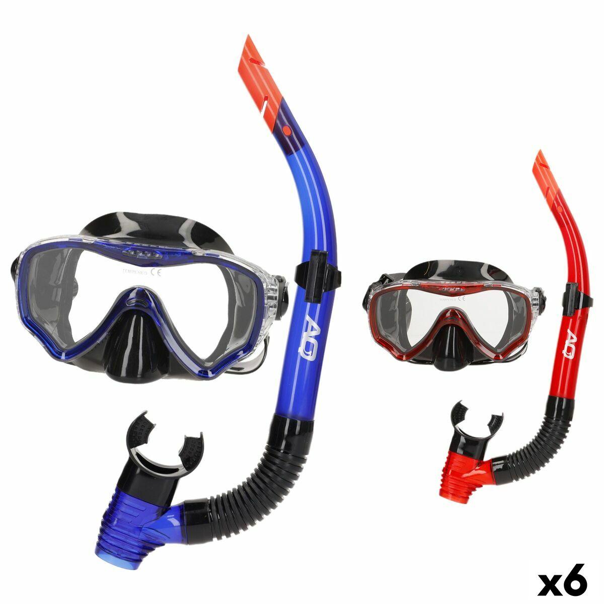Snorkel beskyttelsesbriller og rør AquaSport Blå Rød (6 enheder)