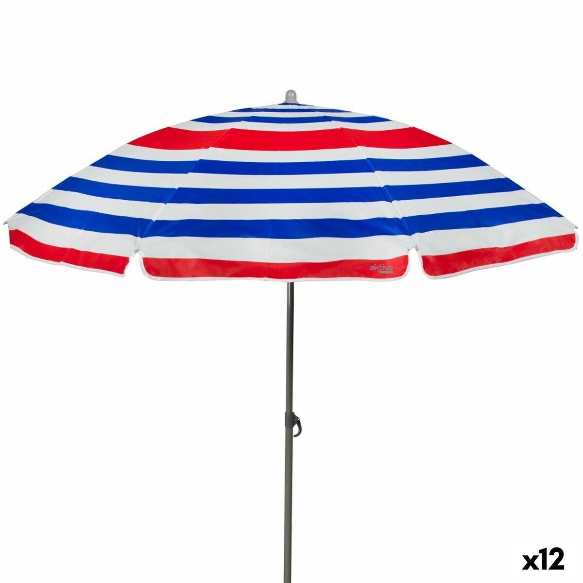 Aktive parasol Ø160 cm - blå/rød striber, UV50 (12 stk)
