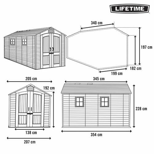 Hytte Lifetime 207 x 228 x 354 cm Grå