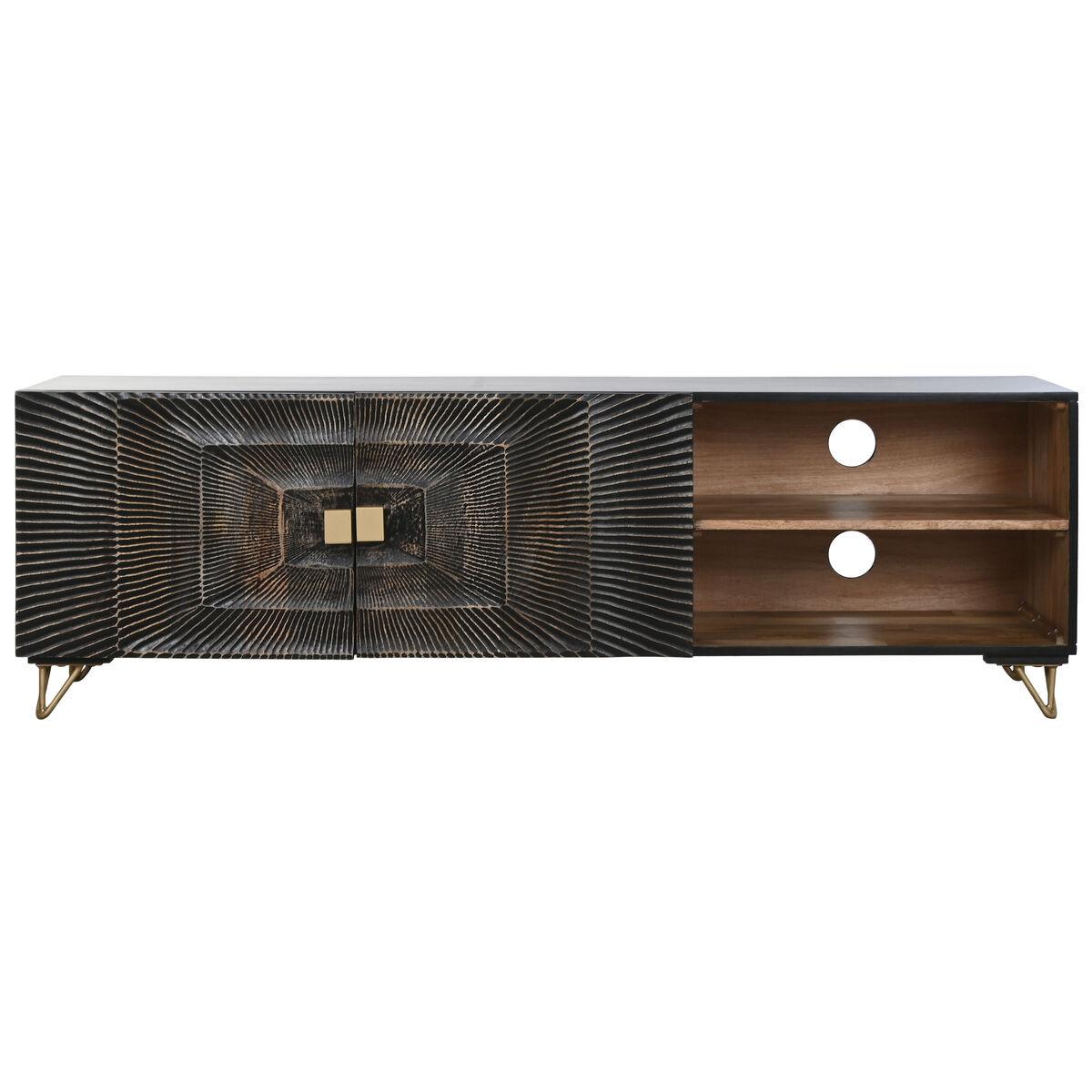Tv-møbel i sort mangotræ og metal - 160 × 40 × 50 cm