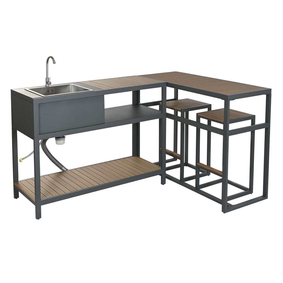 Køkkenmøbel sæt - grå/natur, aluminium & polywood, 127 × 100 × 90/95 cm