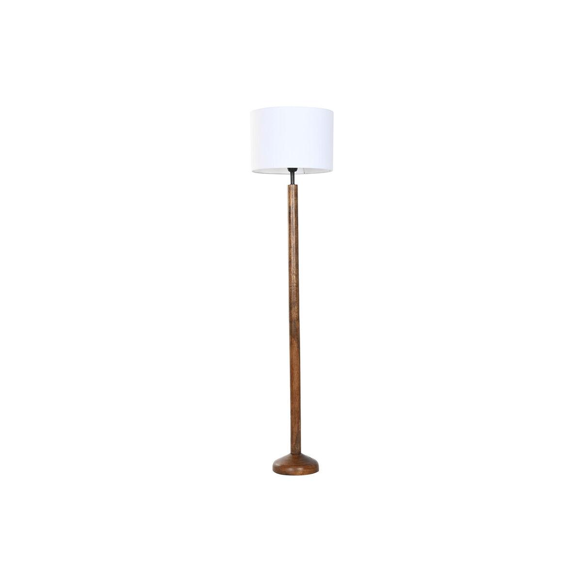 Gulvlampe - beige skærm, mørkebrun mangotræ, E27