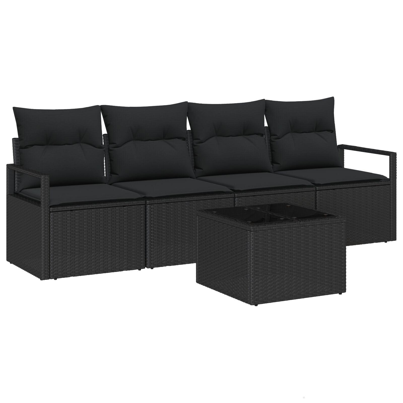 5-delt have sofa sæt med puder sort poly rattan,  2-personers have sofa med opbevaring & puder sort poly rattan
