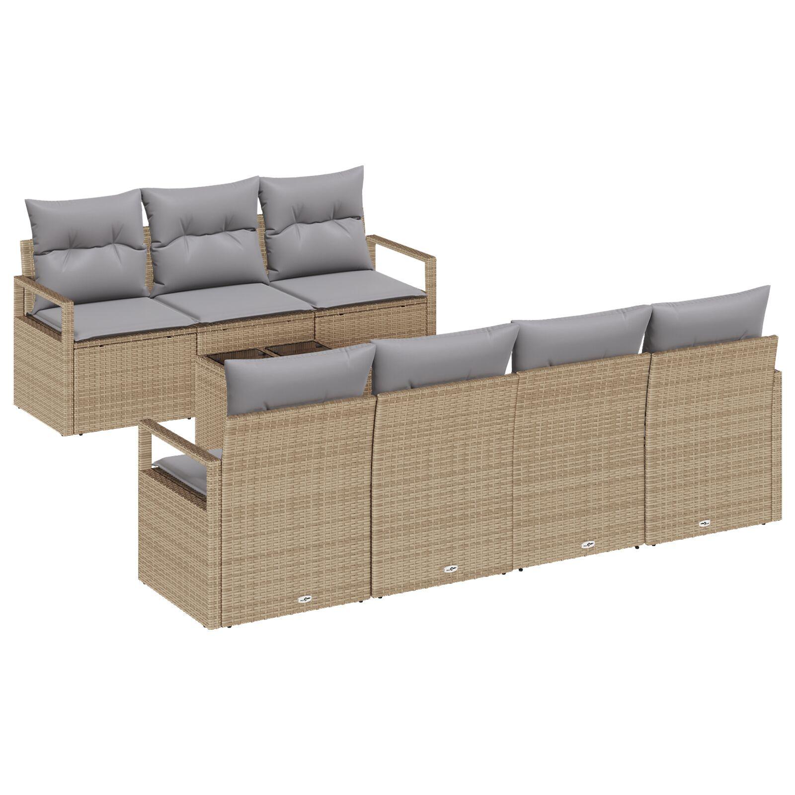 8-delt have sofa sæt med puder beige poly rattan,  2-personers have sofa med opbevaring og puder beige poly rattan