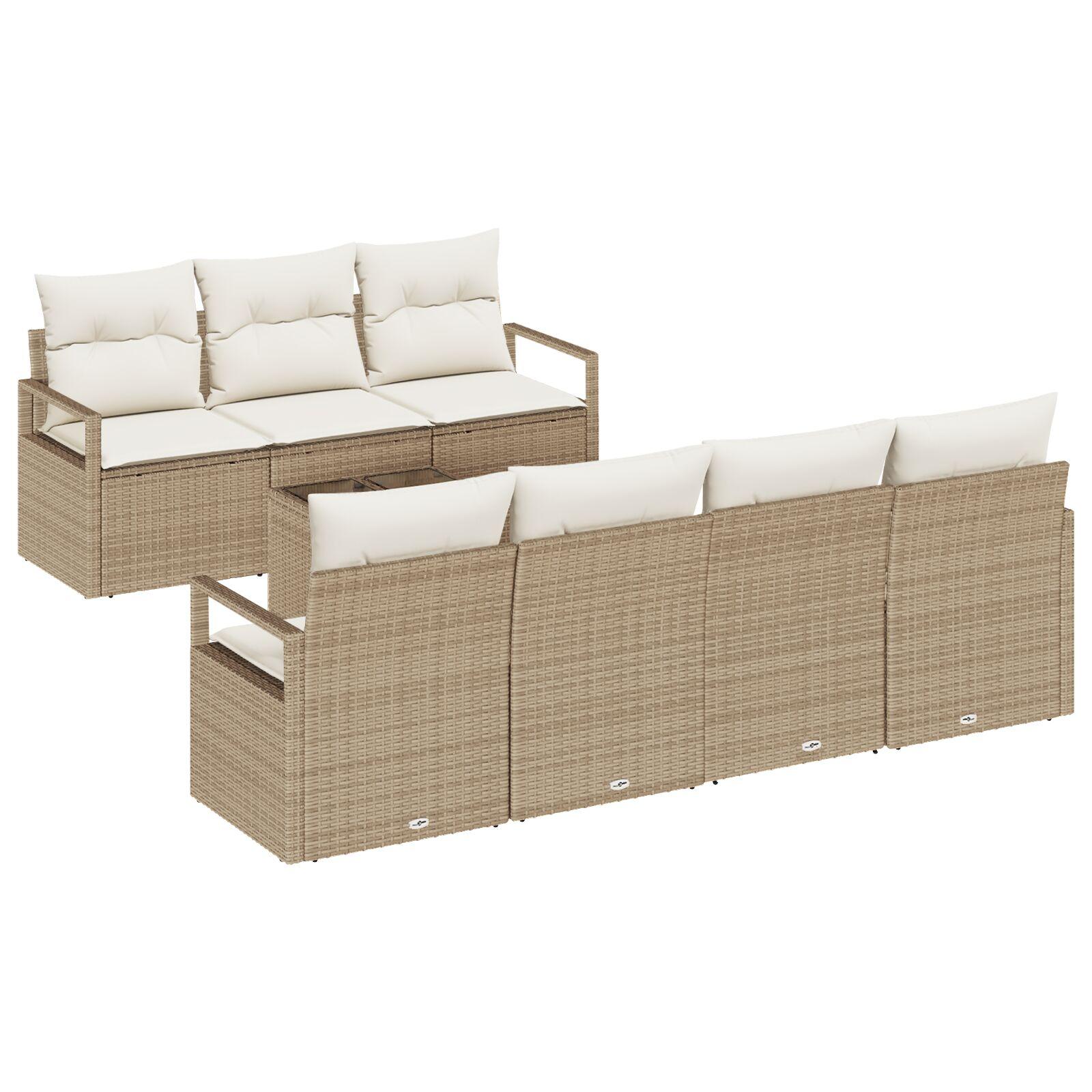 8-delt havesofa sæt med puder Beige Poly Rattan,  2-personers havesofa med opbevaring & puder Beige Poly Rattan