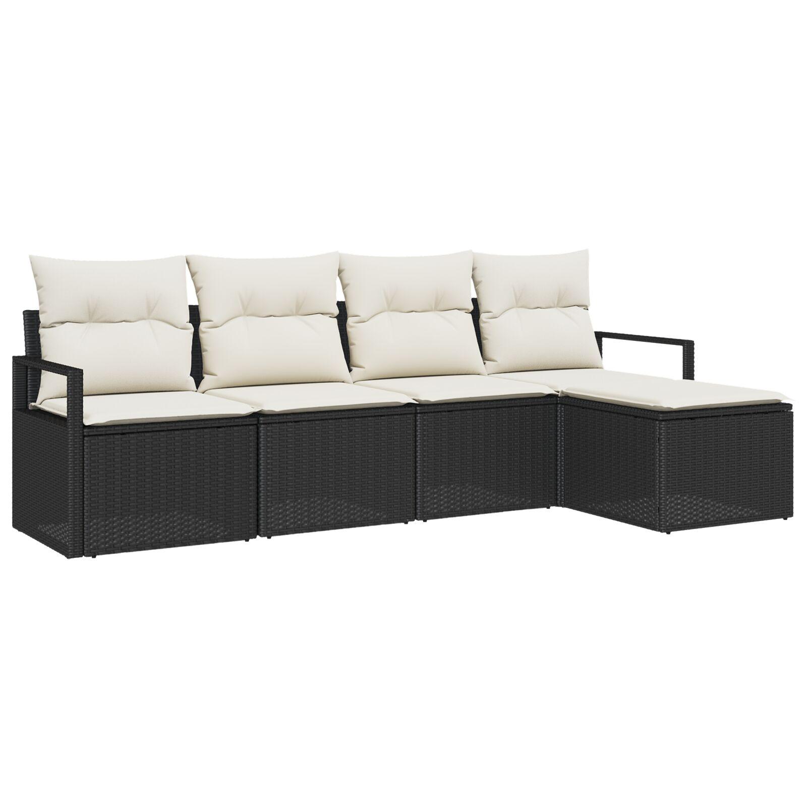 5 Stykke Have Sofa Sæt med Puder Sort Poly Rattan,  2-Seater Have Sofa med Opbevaring & Puder Sort Poly Rattan