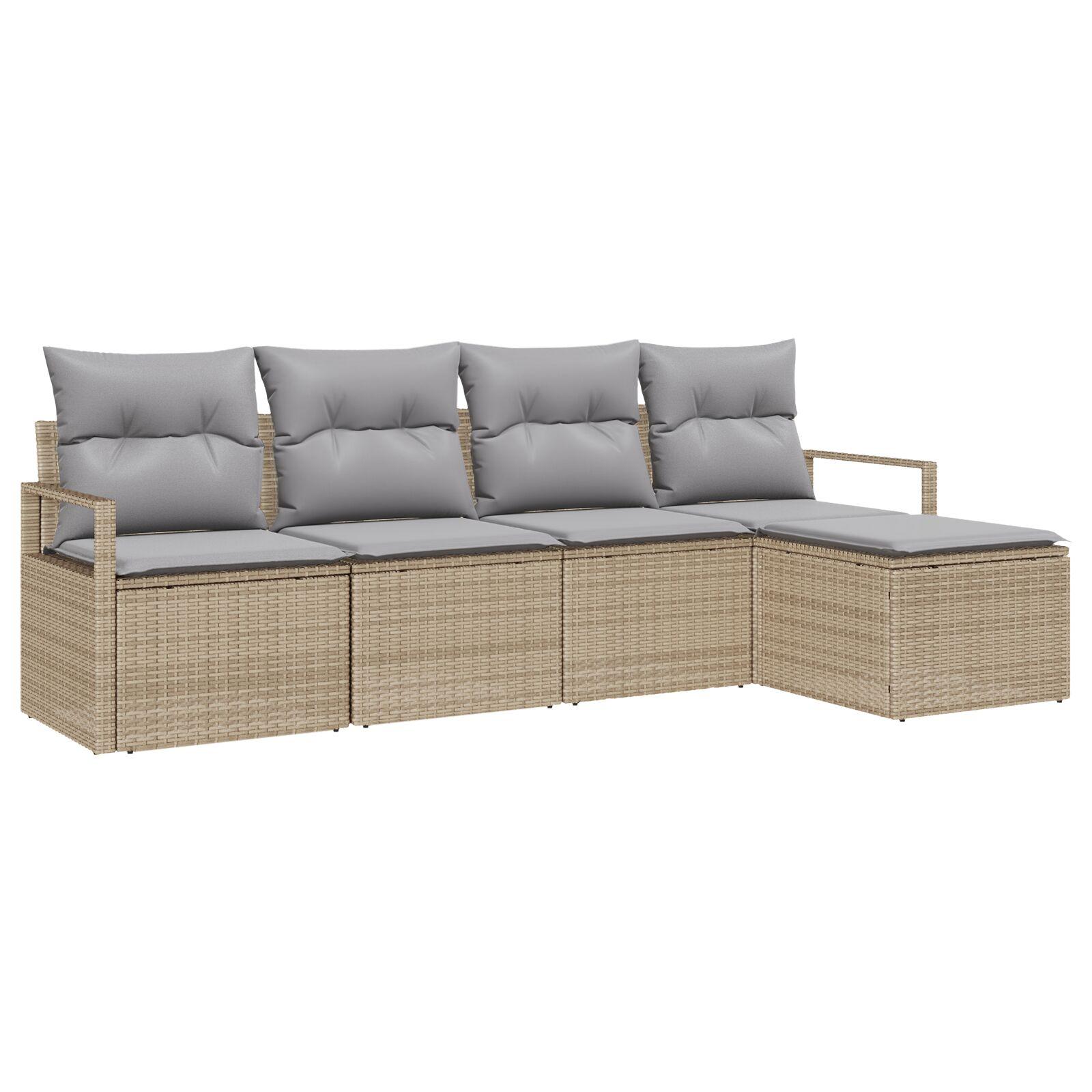 5 Delers Have Sofa Sæt med Puder Beige Poly Rattan,  2-sæders Have Sofa med Opbevaring & Puder Beige Poly Rattan