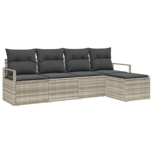 5 Stykker Have Sofa Sæt med Puder Lysegrå Poly Rattan, 2-Sæders Have Sofa med Opbevaring & Puder Grå Poly Rattan