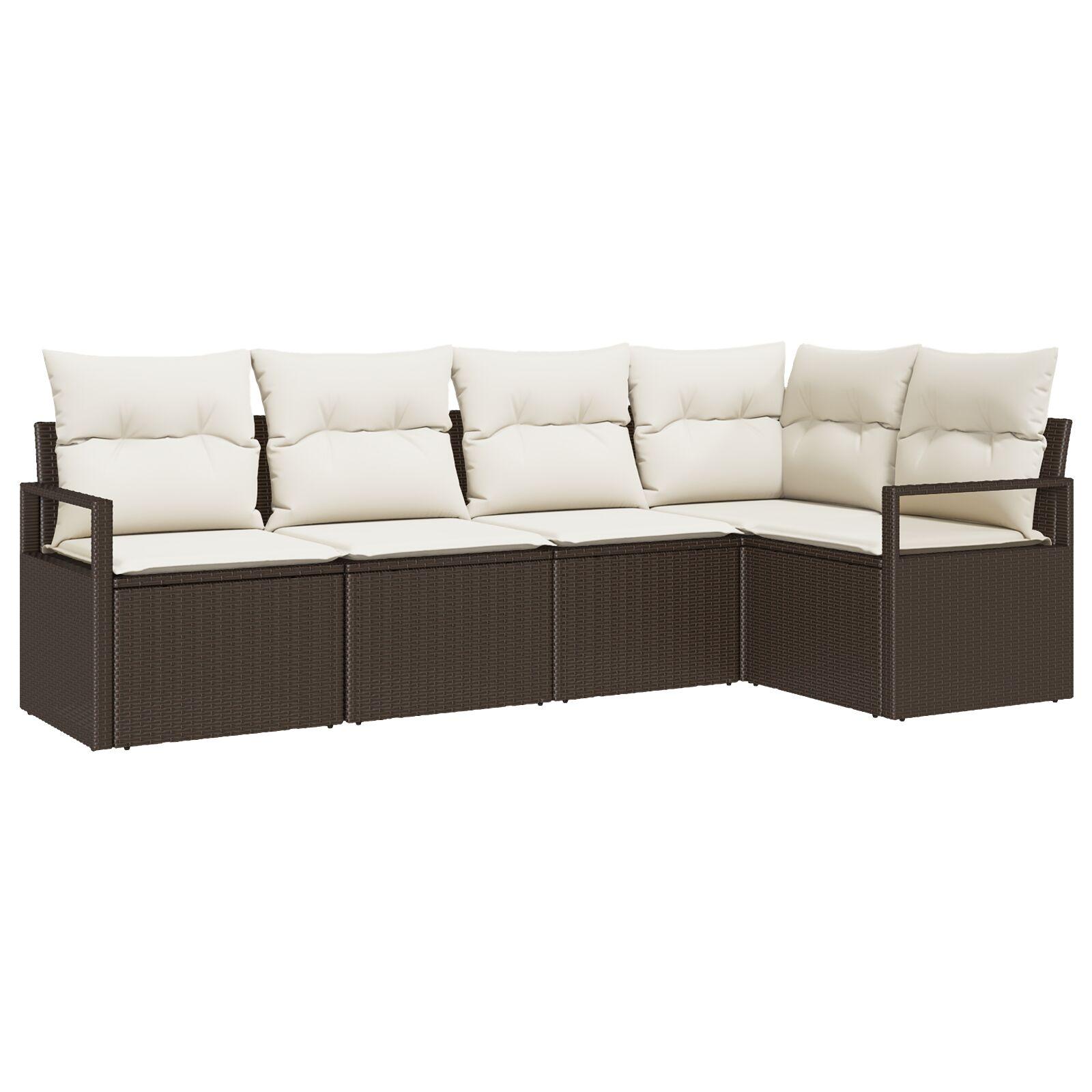 5-delt have sofa sæt med puder, brun poly rattan,  2-sæders have sofa med opbevaring & puder, brun poly rattan