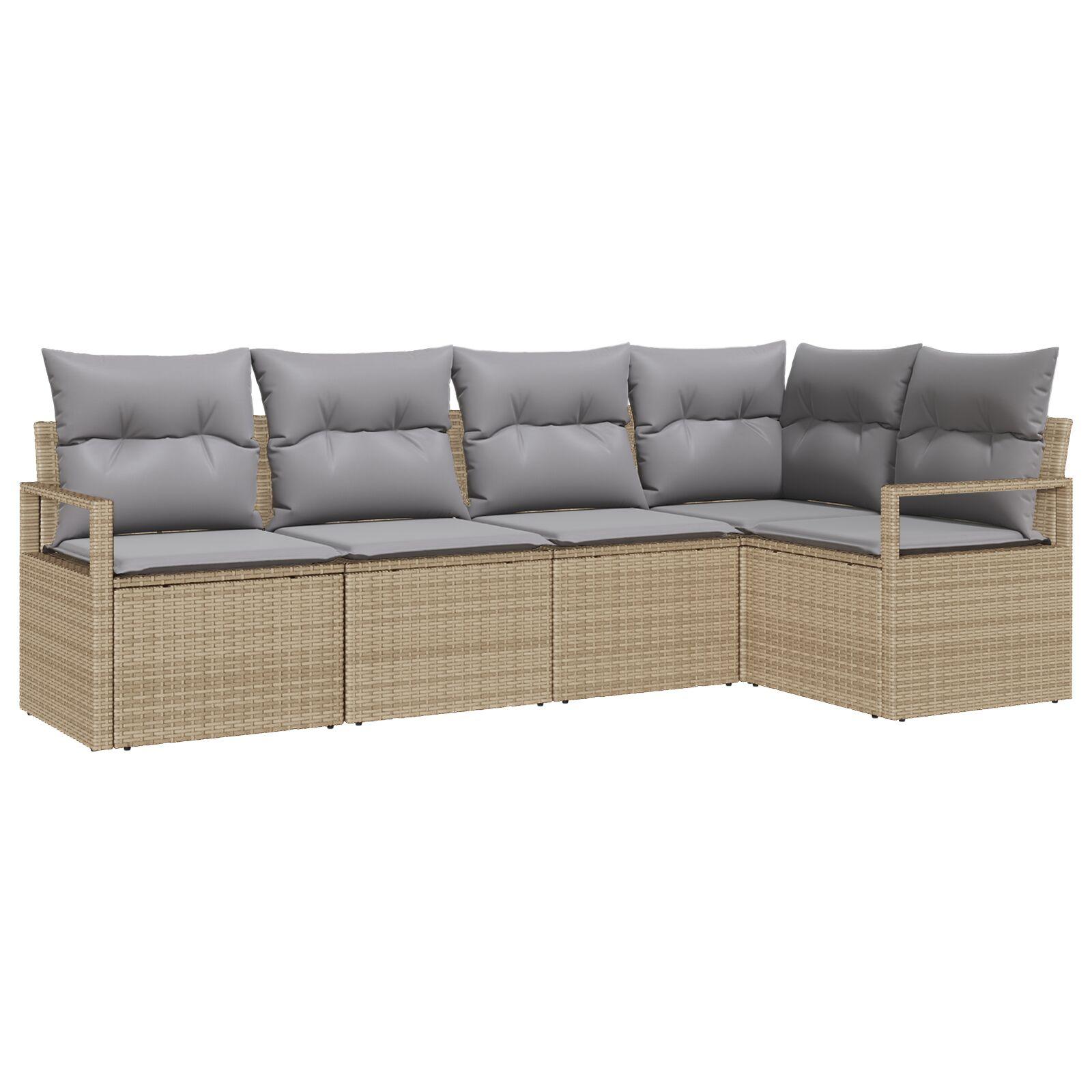 5 dele have sofa sæt med puder Beige poly rattan,  2-personers have sofa med opbevaring & puder Beige poly rattan