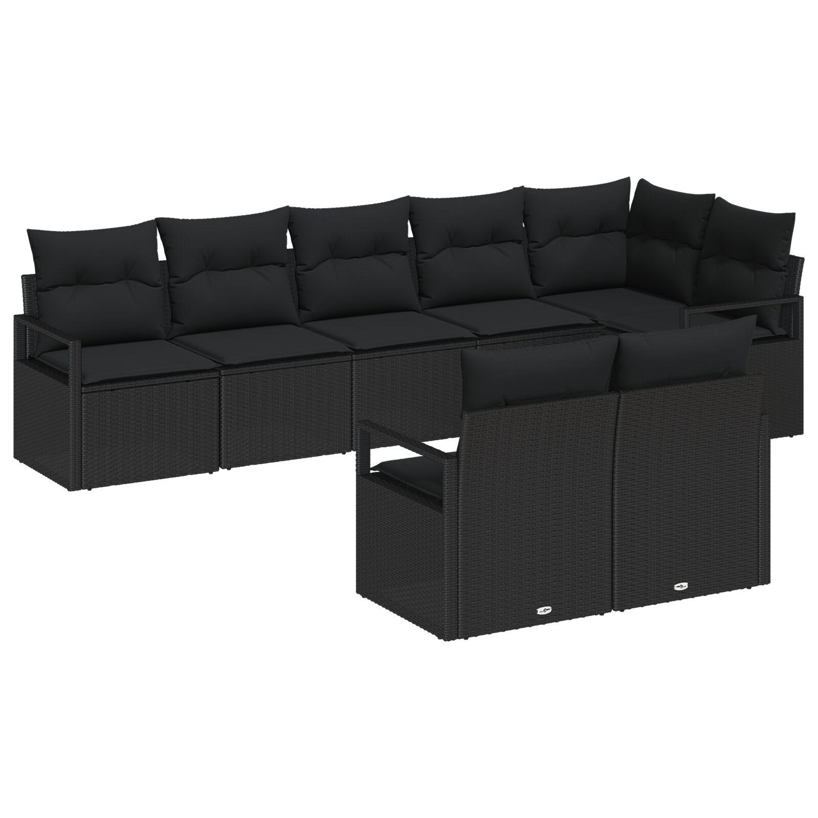 Havesofa Sæt 8 stk Sort Poly Rattan og pulverlakeret stål billede