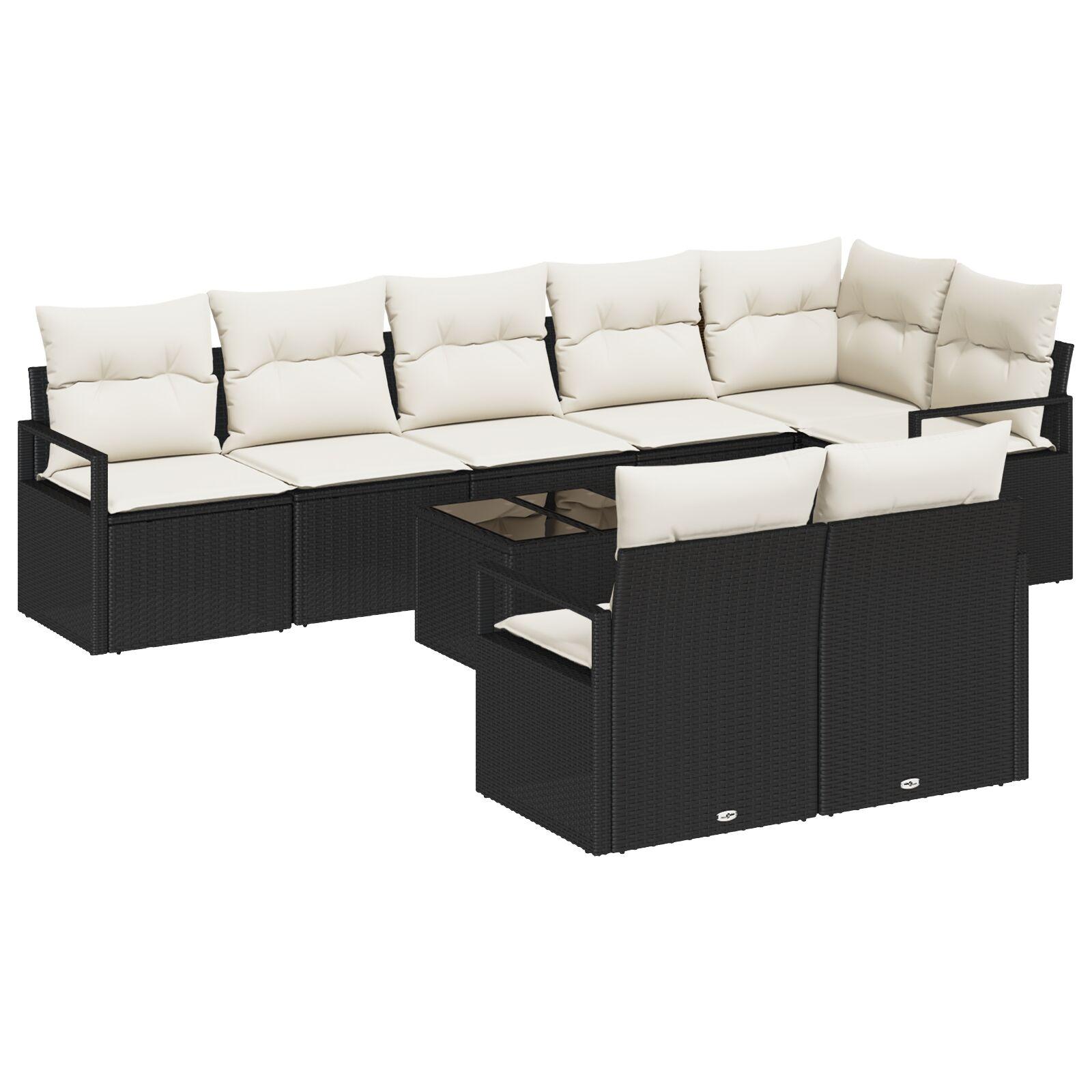 8 Stykker Have Sofa Sæt med Puder Brun Poly Rattan, 2-personers Have Sofa med Opbevaring & Puder Sort Poly Rattan