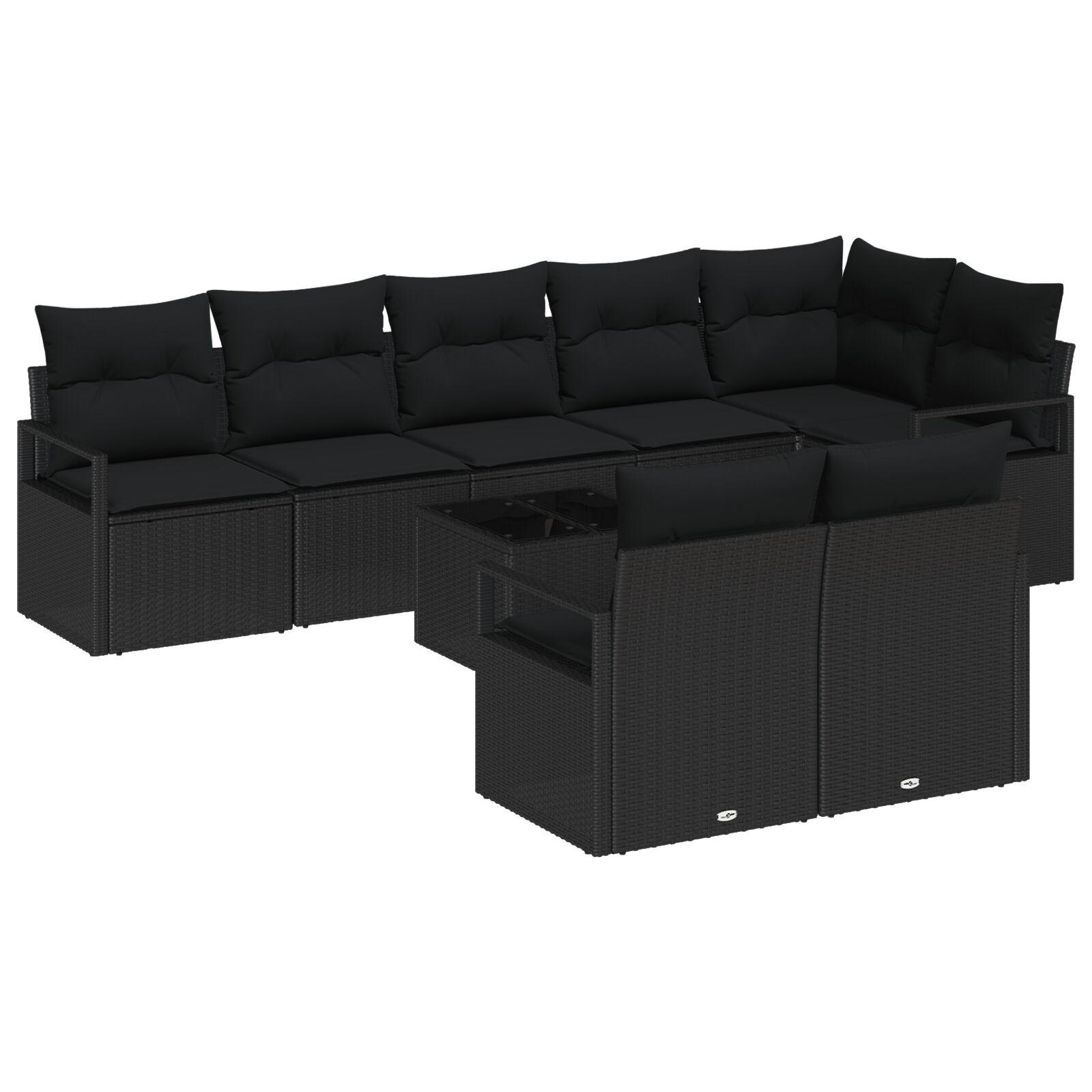 Havesofa Sæt 9 stk Sort Poly Rattan og pulverlakeret stål billede