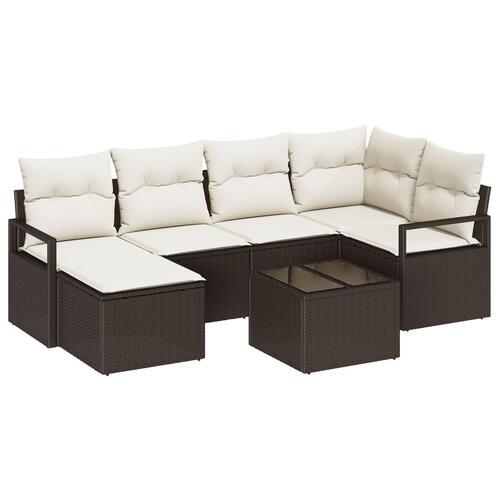 6-delers Have Sofa Sæt med Puder Grå Poly Rattan, 2-personers Have Sofa med Opbevaring & Puder Brun Poly Rattan