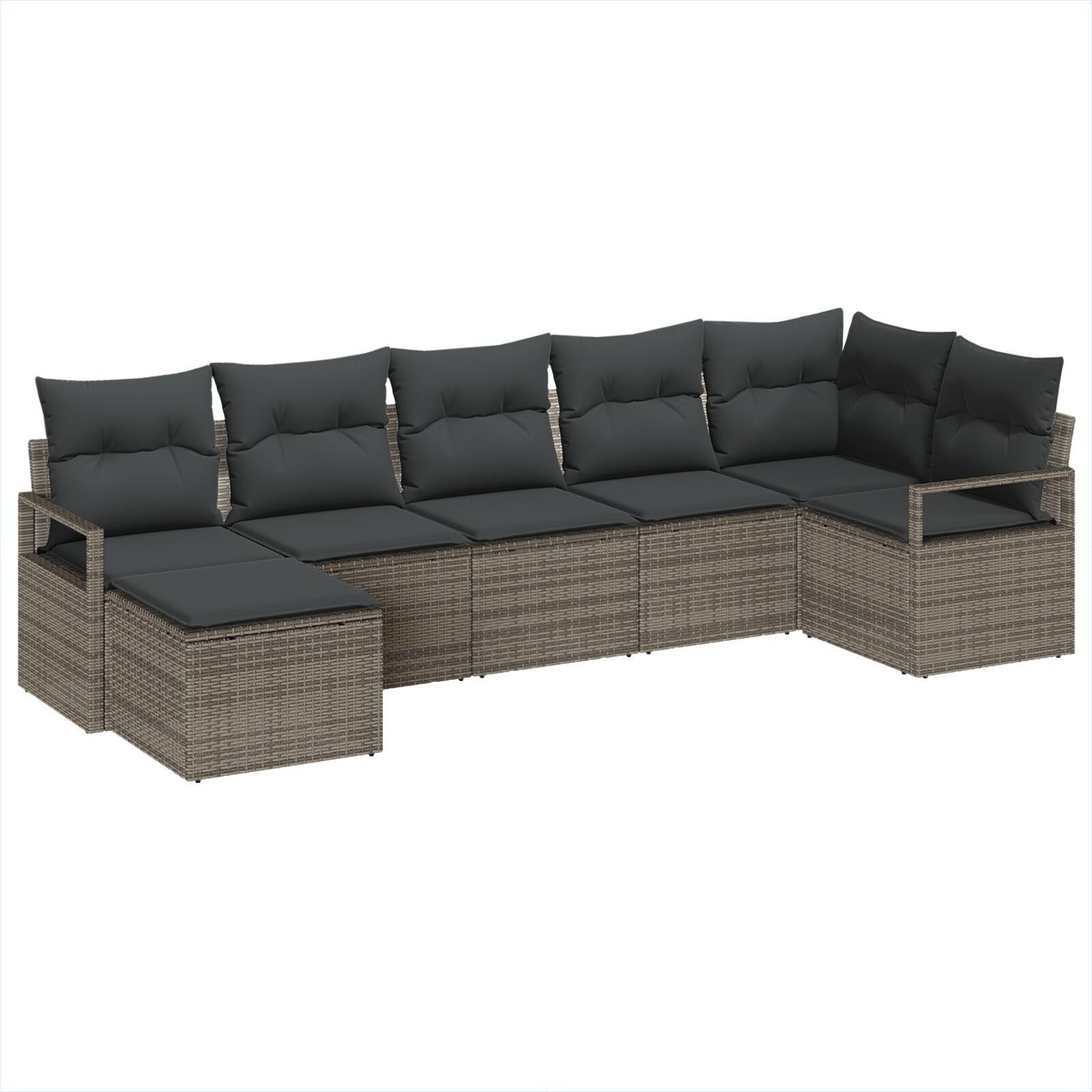 Havesofa Sæt 7 stk Grå Poly Rattan og pulverlakeret stål billede