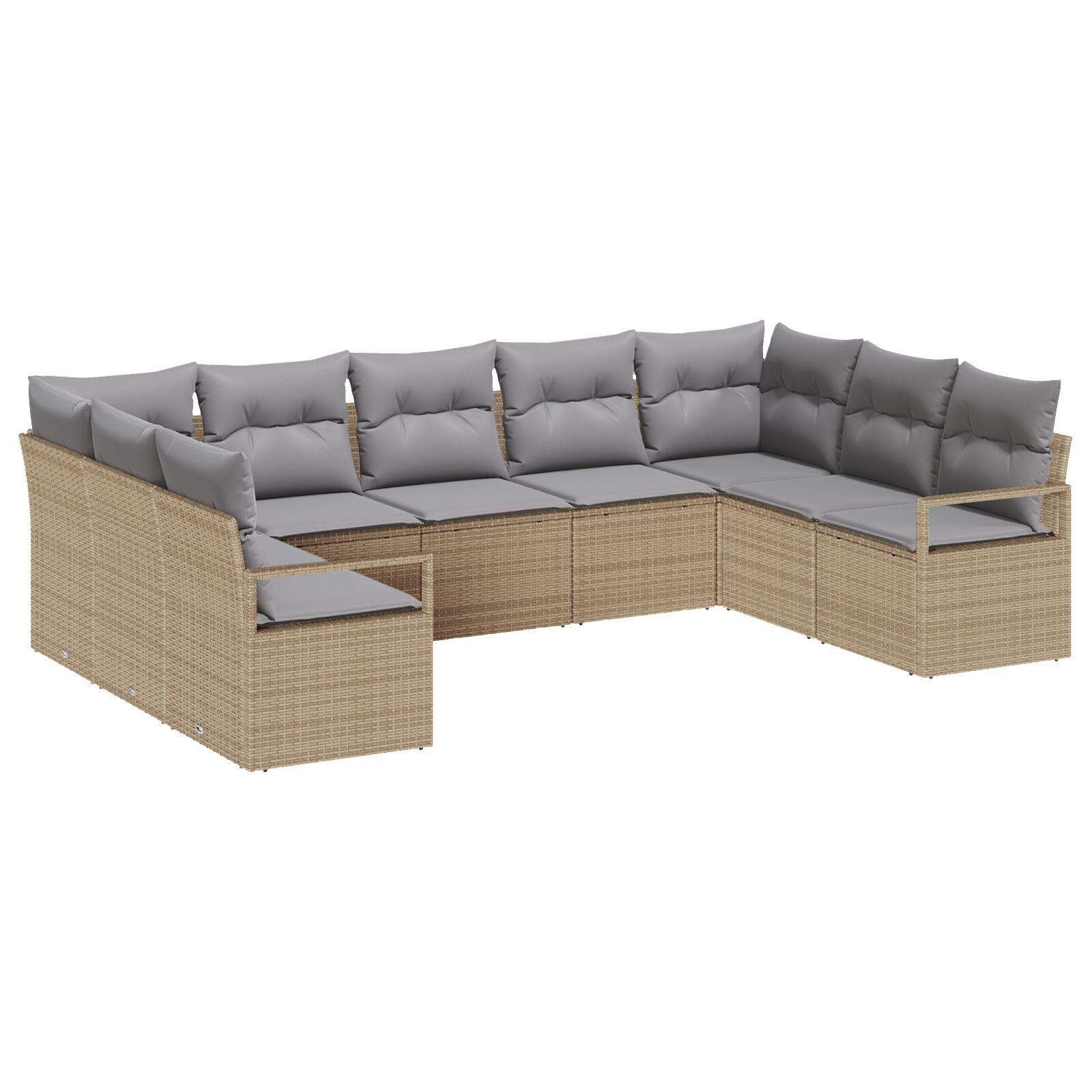 9-delers have sofa sæt med puder beige poly rattan,  2-personers have sofa med opbevaring og puder beige poly rattan