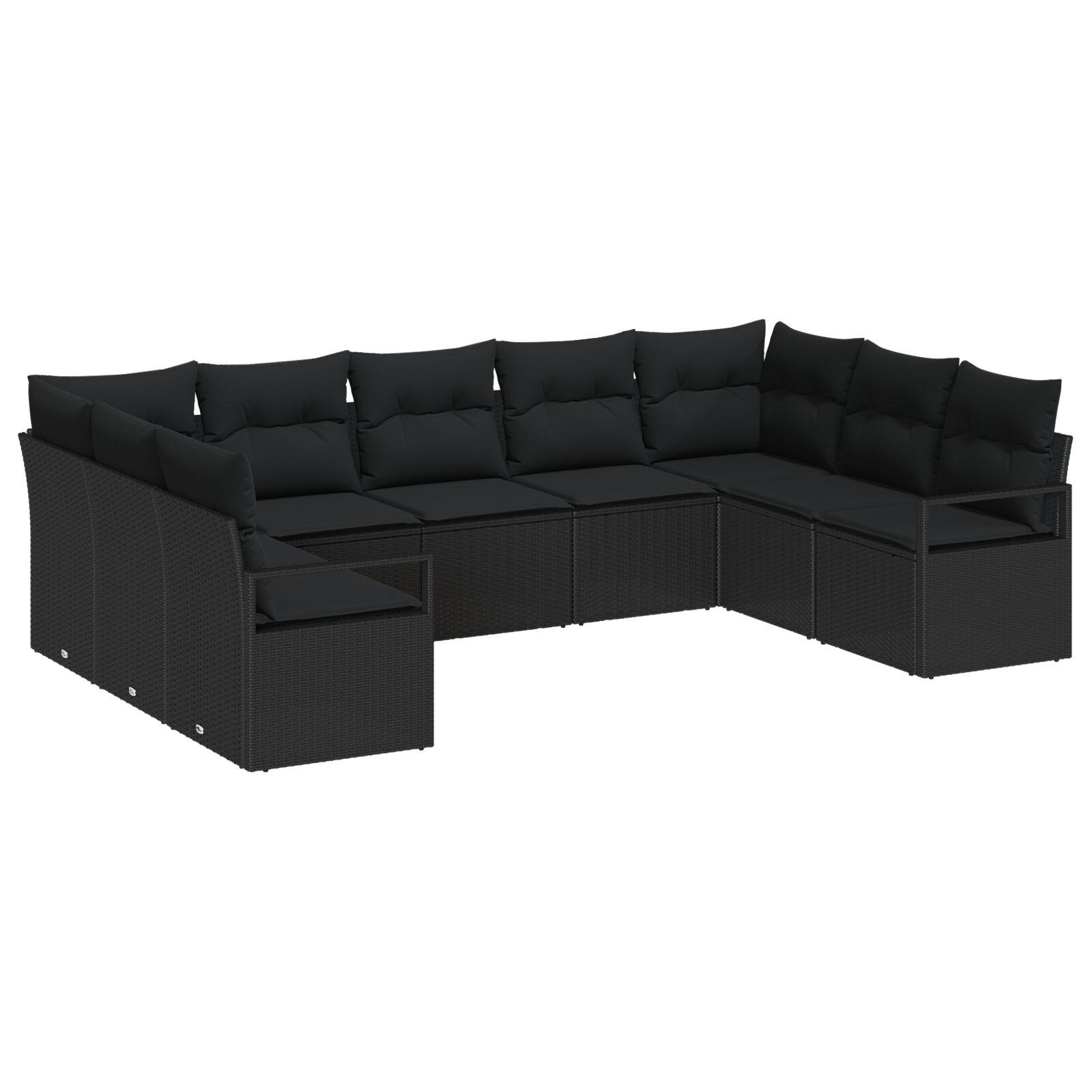 9-delt Have Sofa Sæt med Puder Sort Poly Rattan,  2-personers Have Sofa med Opbevaring & Puder Sort Poly Rattan