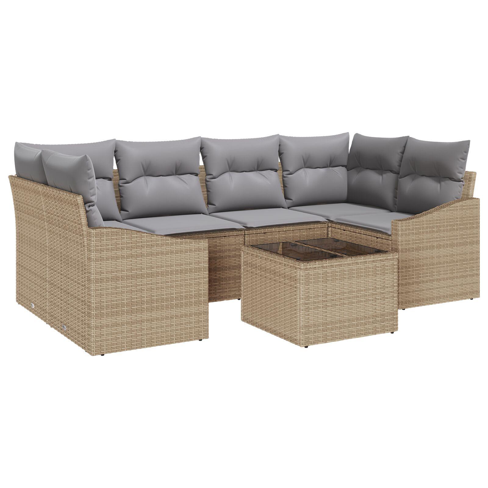 Havesofa Sæt 7 stk Beige og grå Polyrattan og stål og glas billede