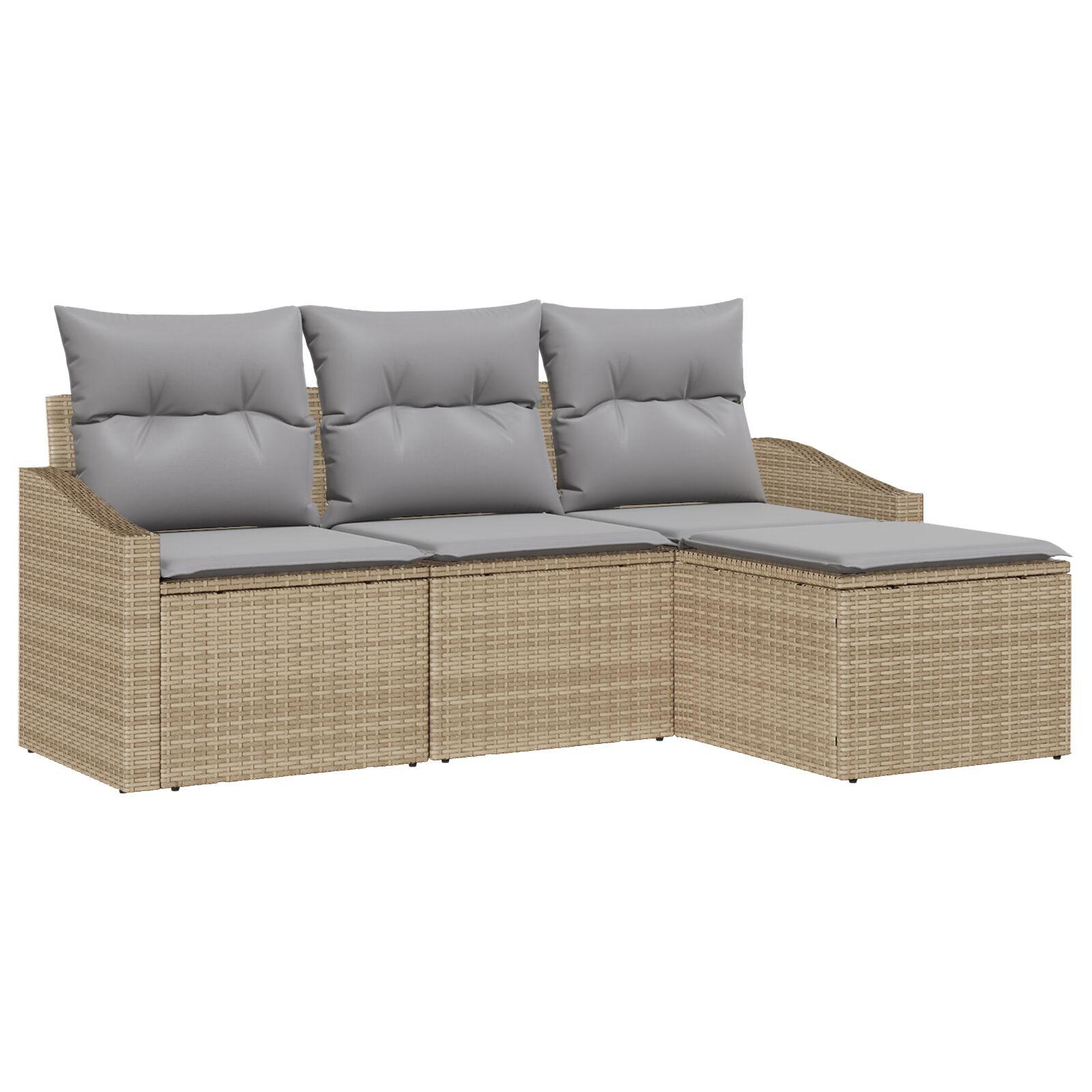 4-Delt Have Sofa Sæt med Puder Beige Poly Rattan