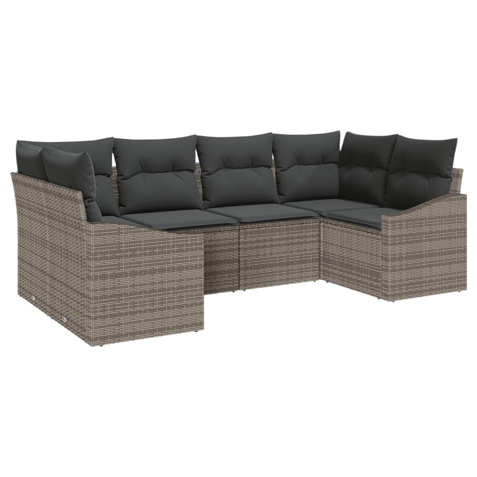 Havesofa Sæt 6 stk Grå Poly Rattan og pulverlakeret stål billede