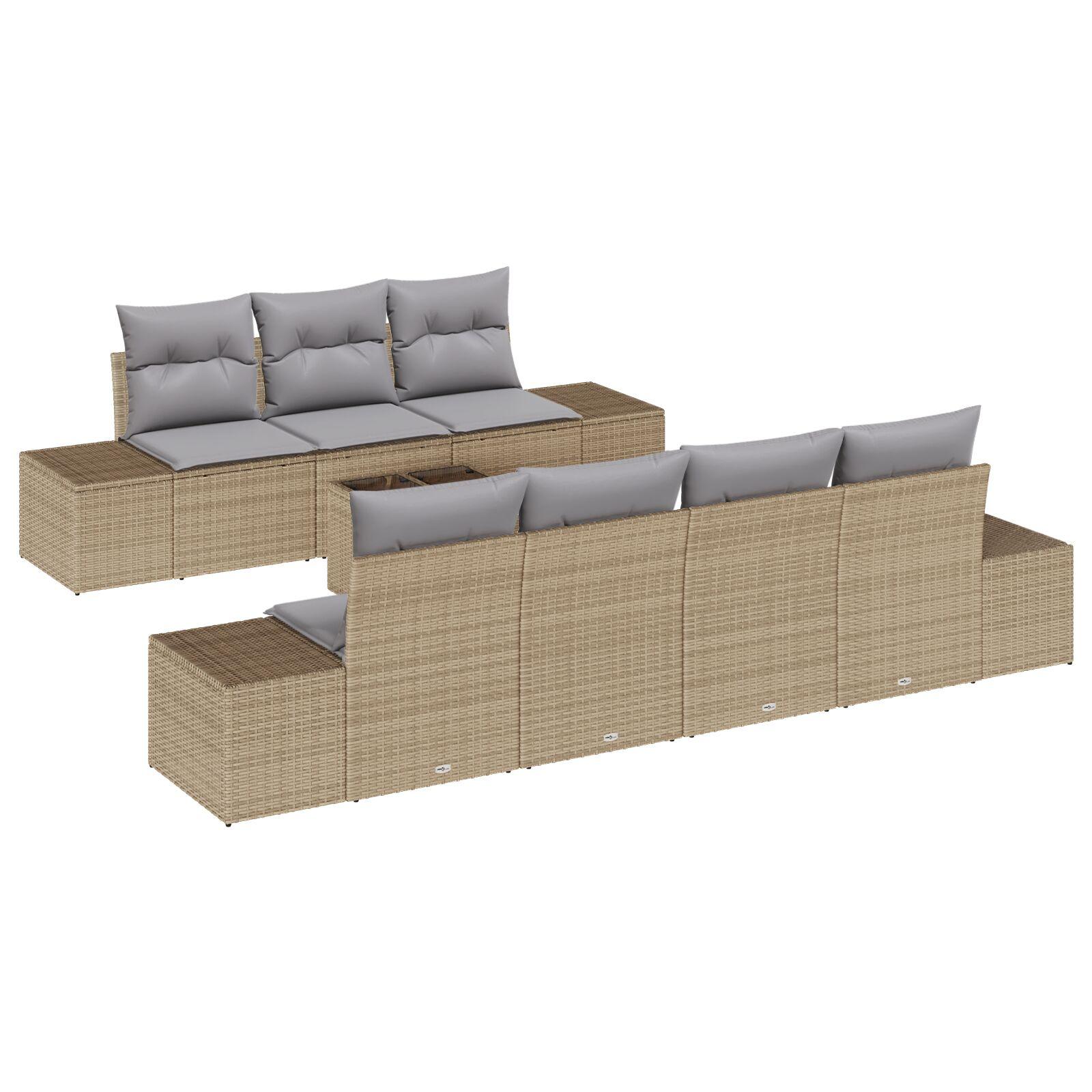 8 Personers Have Sofa Sæt med Puder Beige Poly Rattan