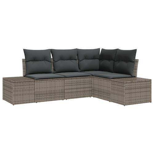 4 Deles Have Sofa Sæt med Puder Grå Poly Rattan