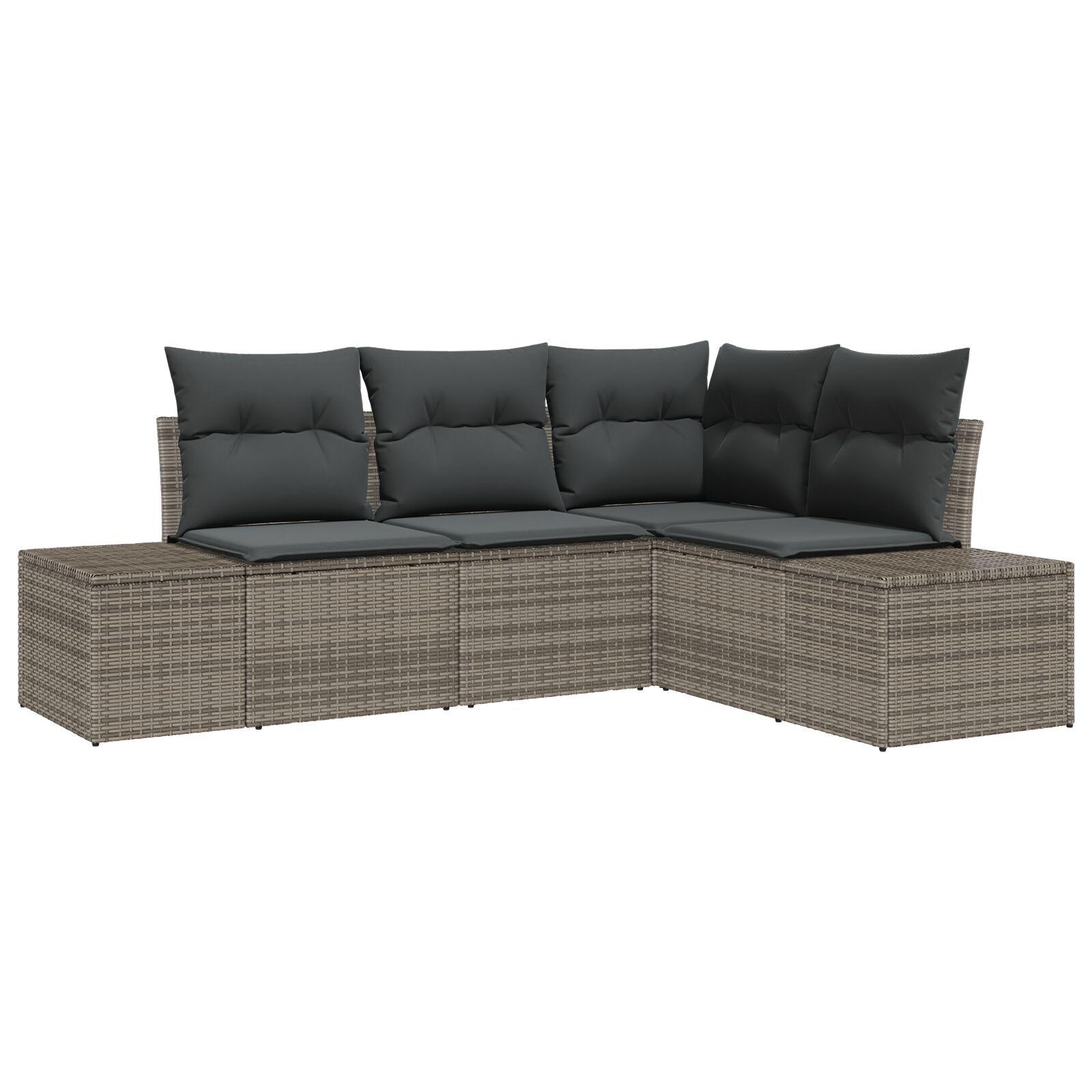 4 Deles Have Sofa Sæt med Puder Grå Poly Rattan