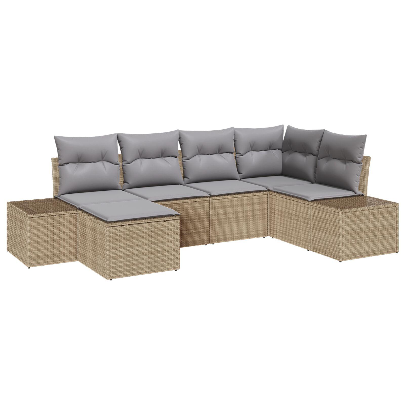 6 Styk Have Sofa Sæt med Puder Beige Poly Rattan