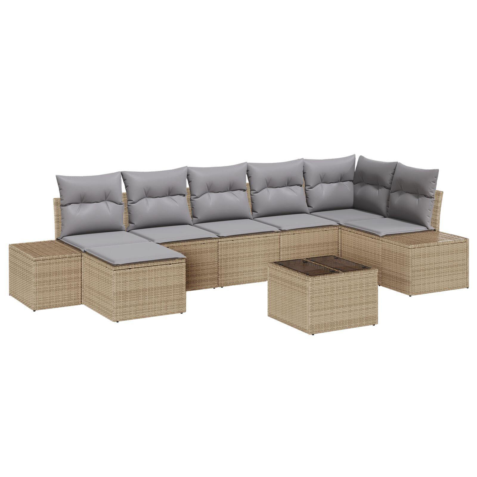 Havesofa Sæt med pude med opbevaring 8 stk Beige Poly rattan billede