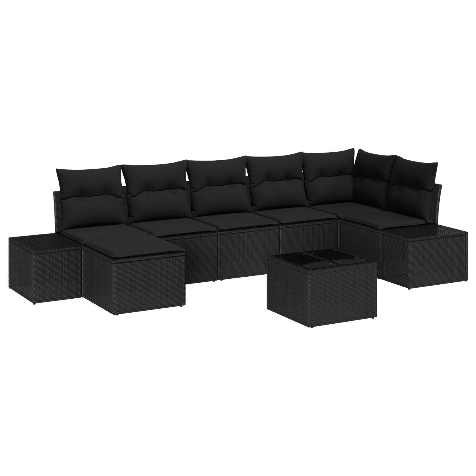 Havesofa Sæt med pude med opbevaring 8 stk Sort Poly rattan billede