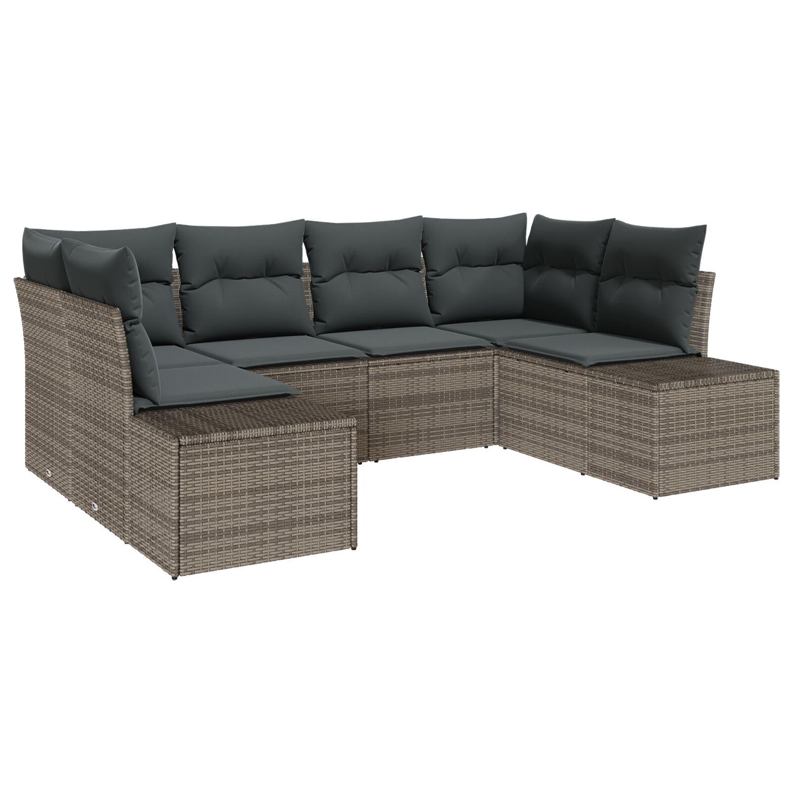 6 Stykker Have Sofa Sæt med Puder Grå Poly Rattan