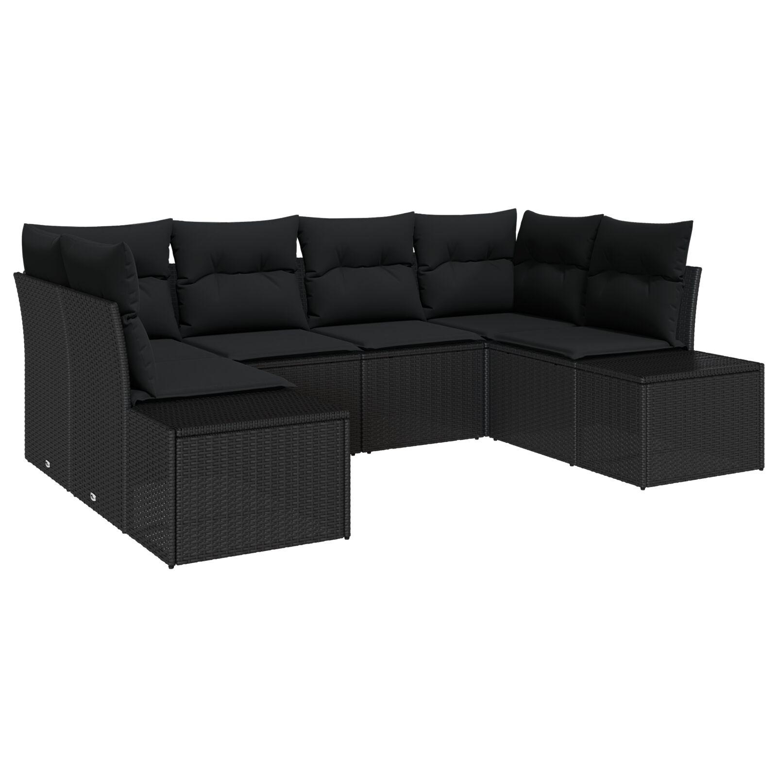 Havesofa sæt med opbevaring - 6 dele, sort poly rattan