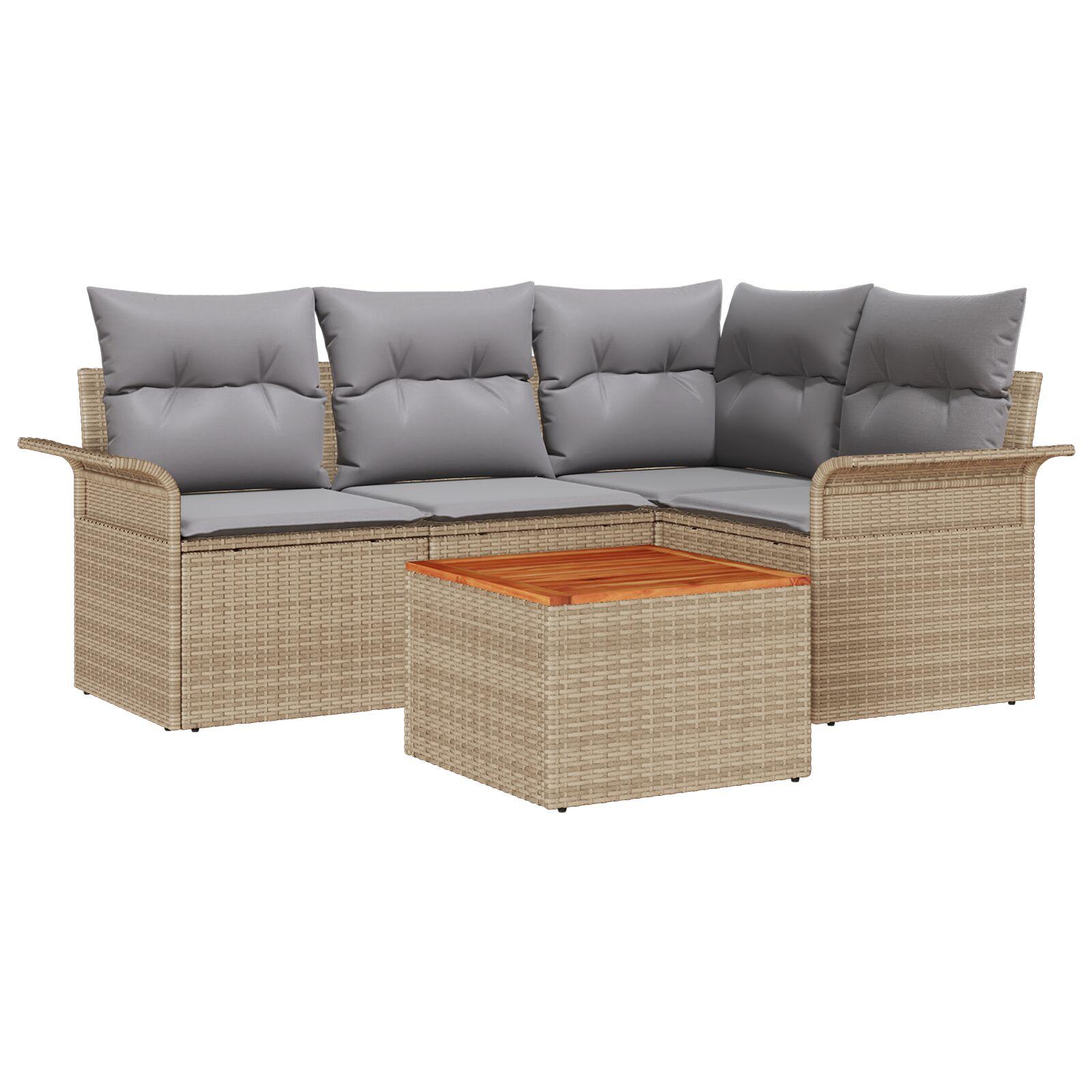 Havesofa Sæt med pude 5 stk Beige og lys grå 55 x 55 x 37 cm billede