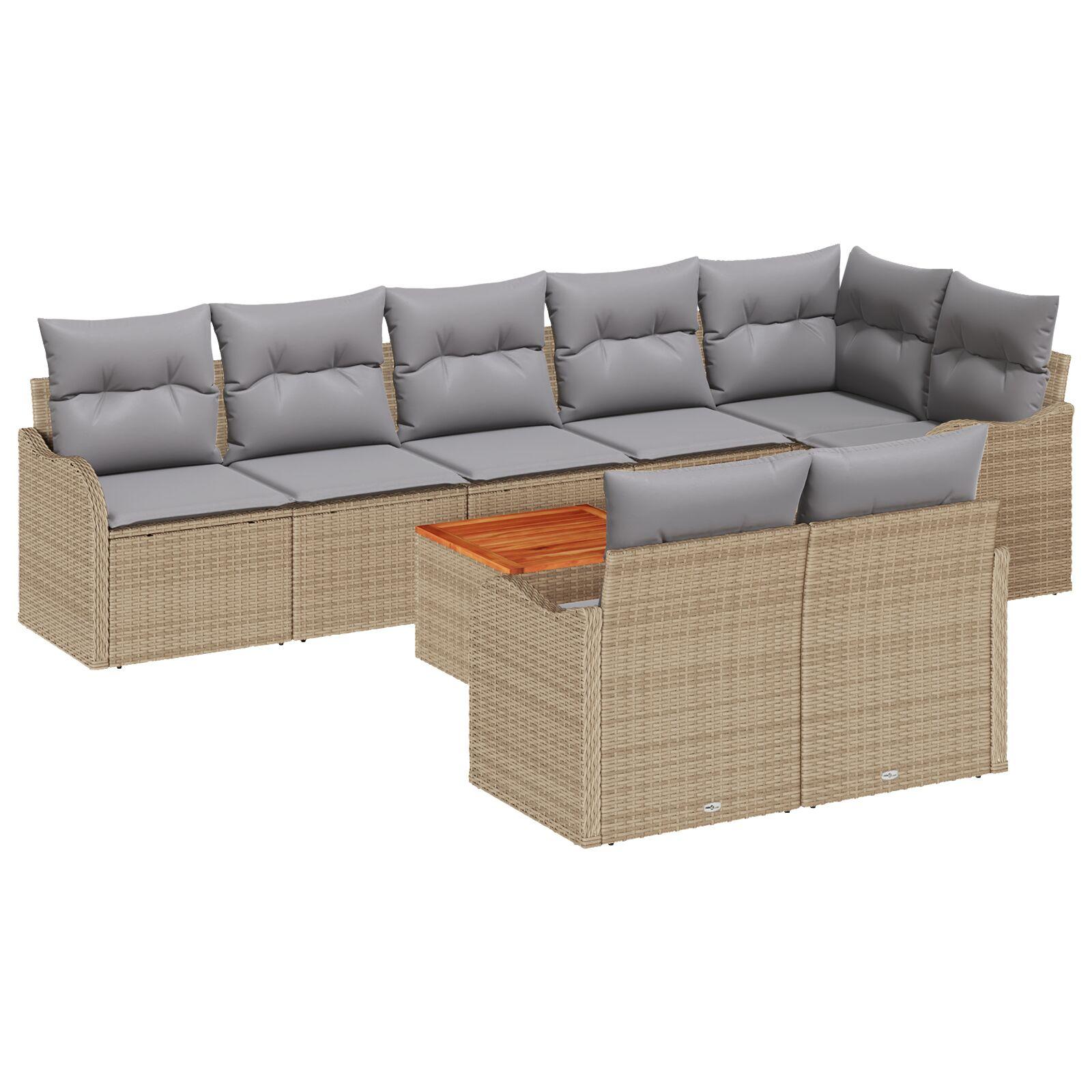 Havesofa sæt med opbevaring - 9 dele i beige/lysegrå polyrattan