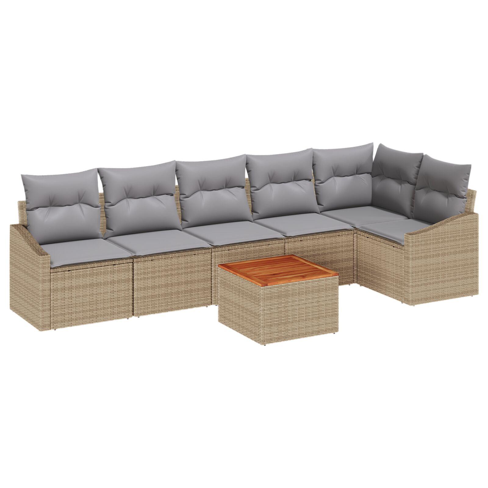 7 Personers Have Sofa Sæt med Puder Beige Poly Rattan Acacia