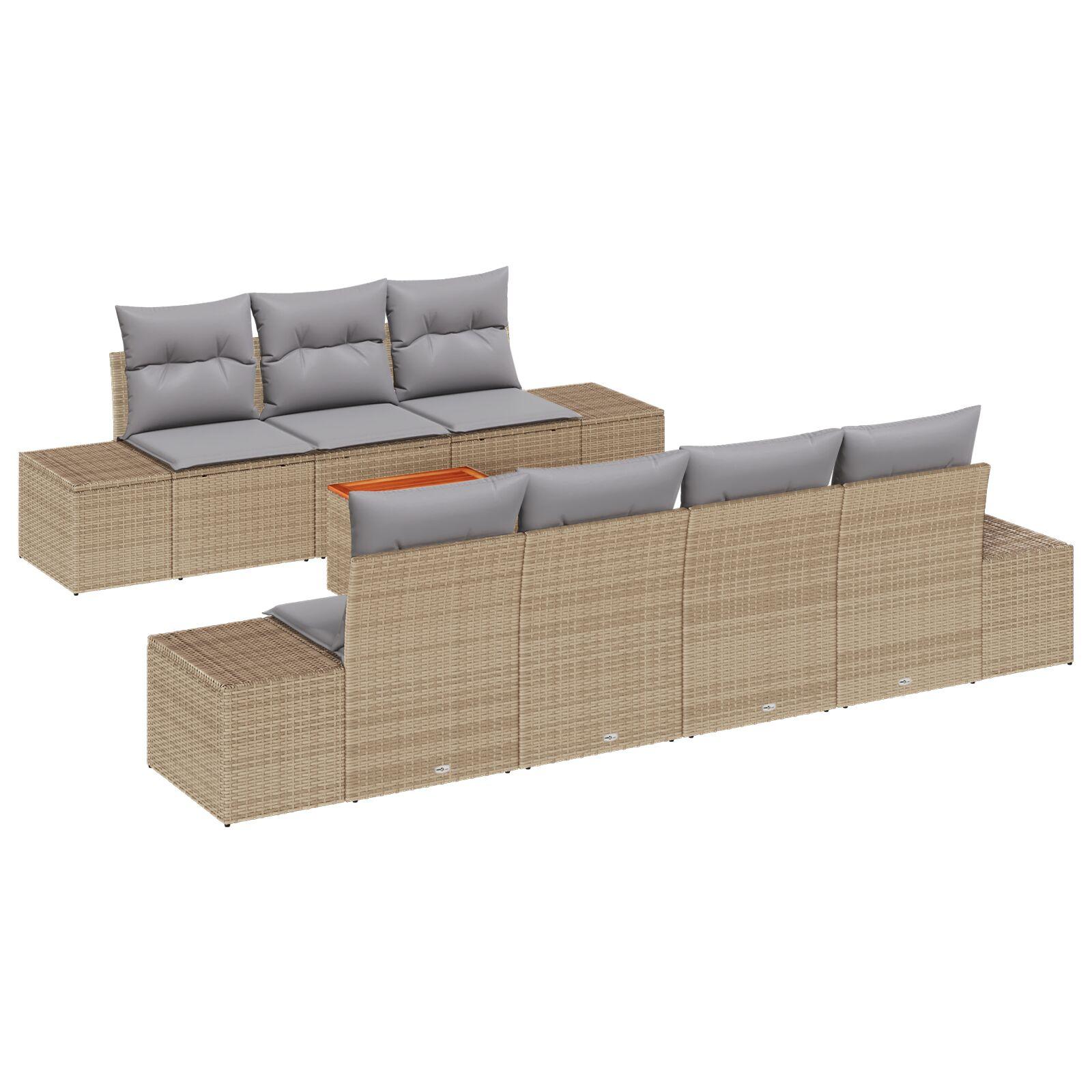 8 Deles Have Sofa Sæt med Puder Beige Poly Rattan Akacie