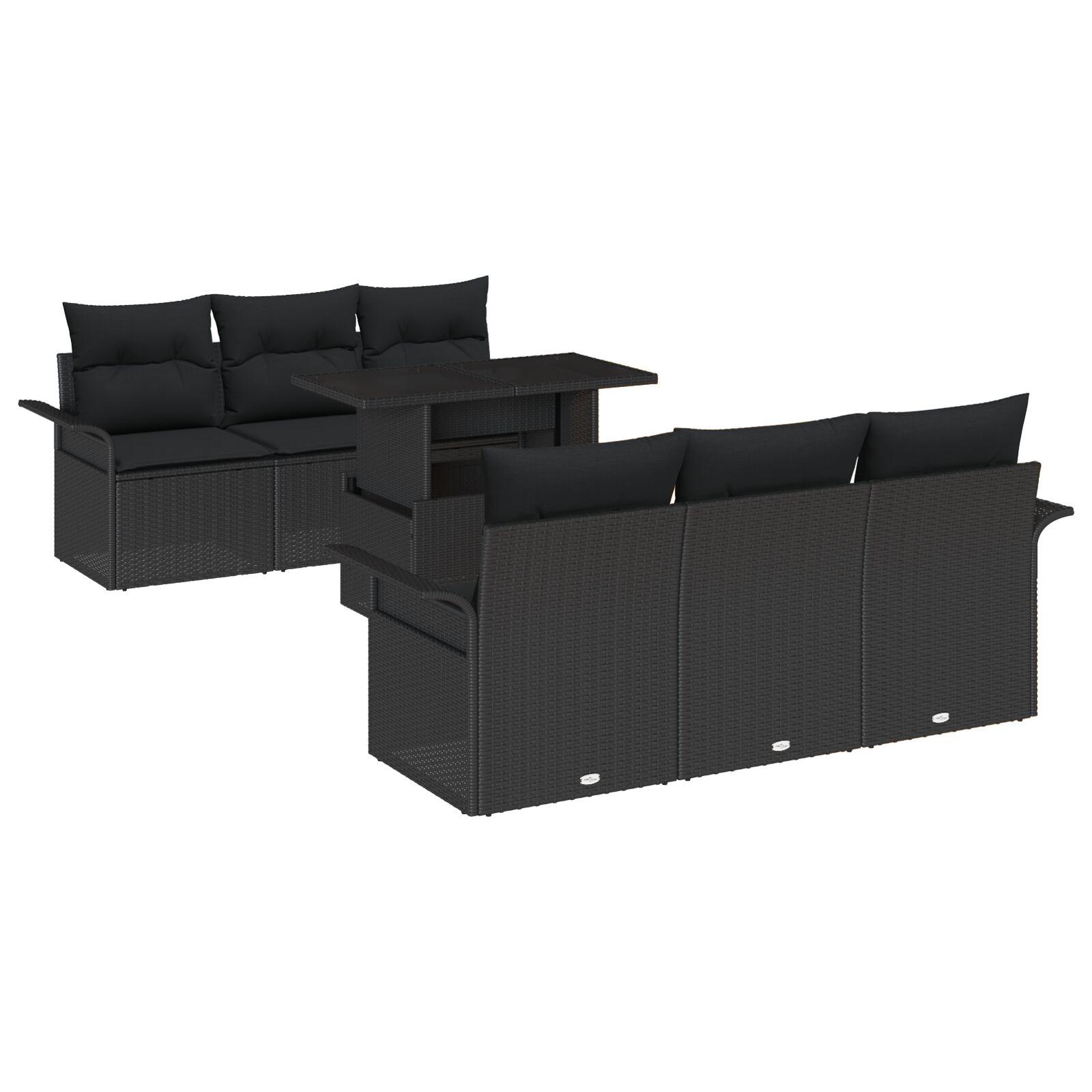 Havesofa Sæt med pude med opbevaring 7 stk Sort Poly rattan billede