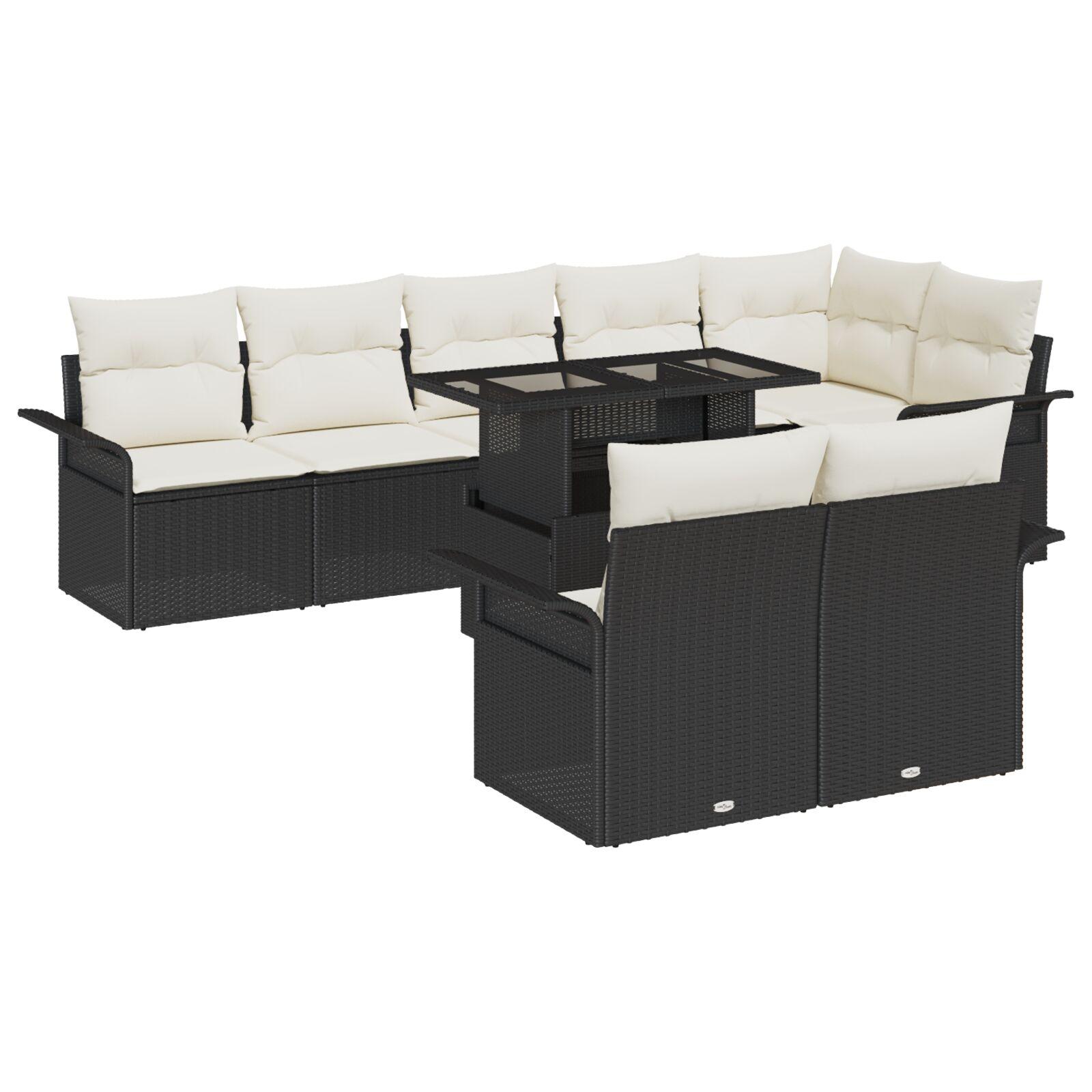 9 Piece Garden Sofa Set with Cushions Black Poly Rattan,  2-Personers Have Sofa med Opbevaring & Puder Sort Poly Rattan