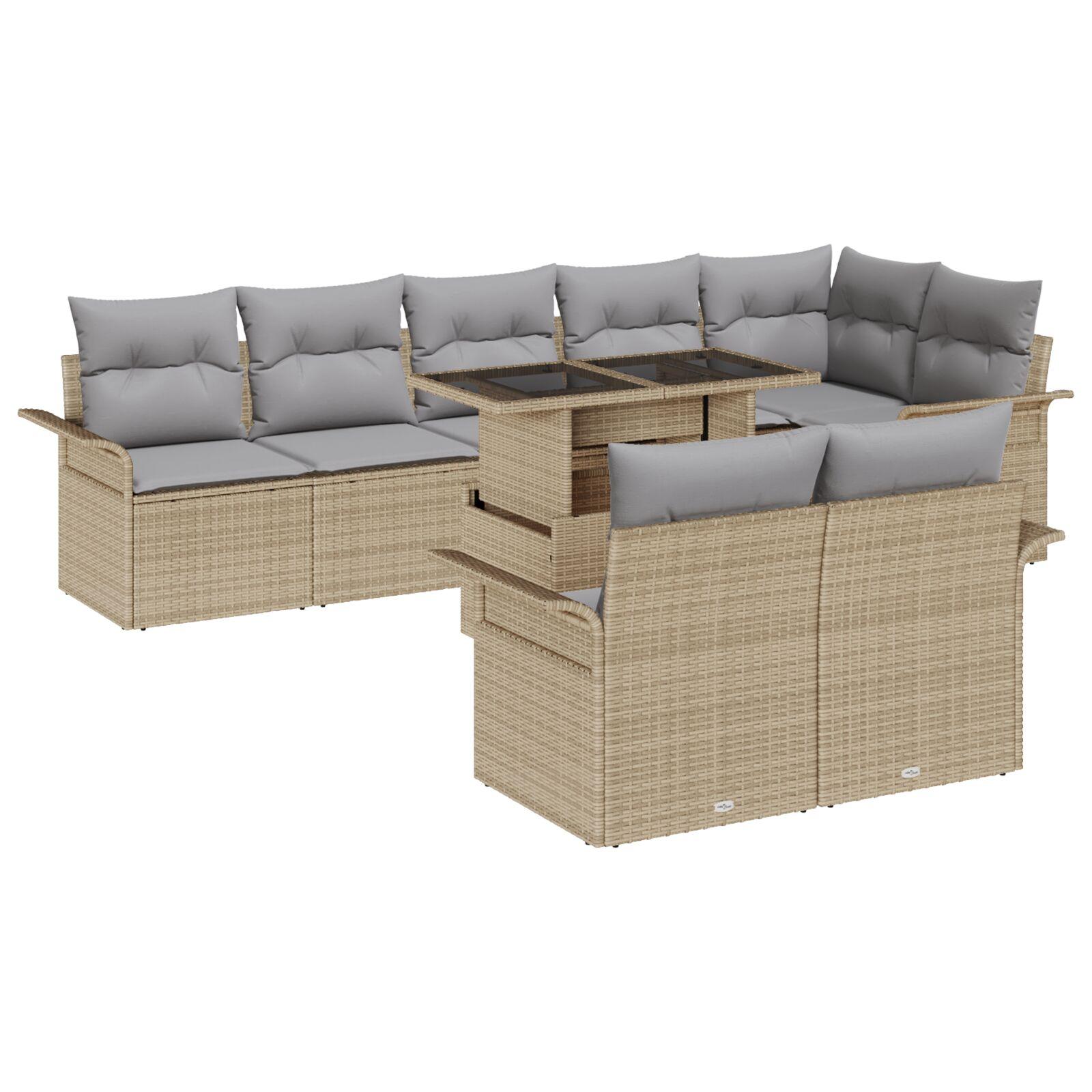 Havesofa Sæt med pude med opbevaring 9 stk Beige Poly rattan billede