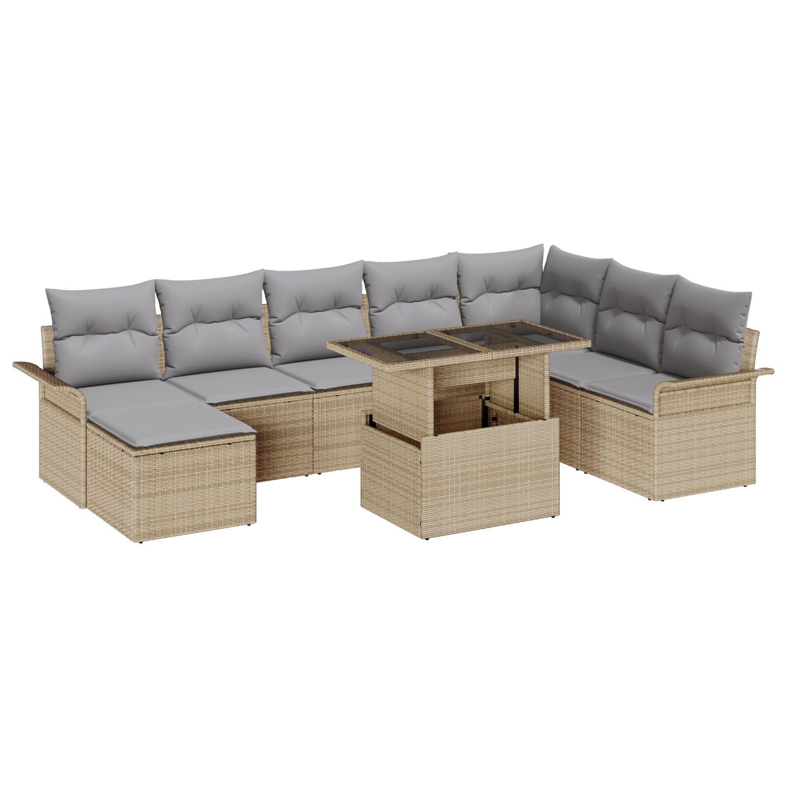 Havesofa Sæt med pude med opbevaring 9 stk Beige og lys grå billede