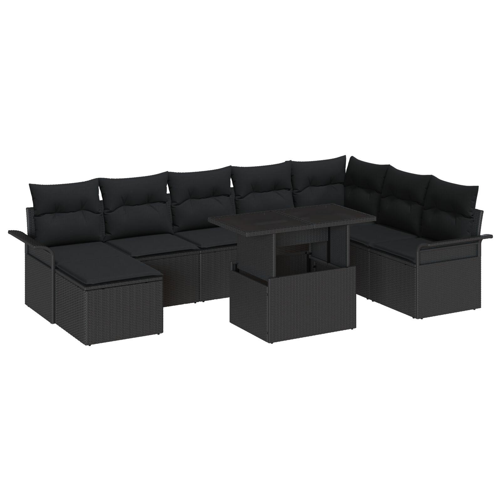 Havesofa Sæt 9 stk Sort Poly Rattan og pulverlakeret stål billede