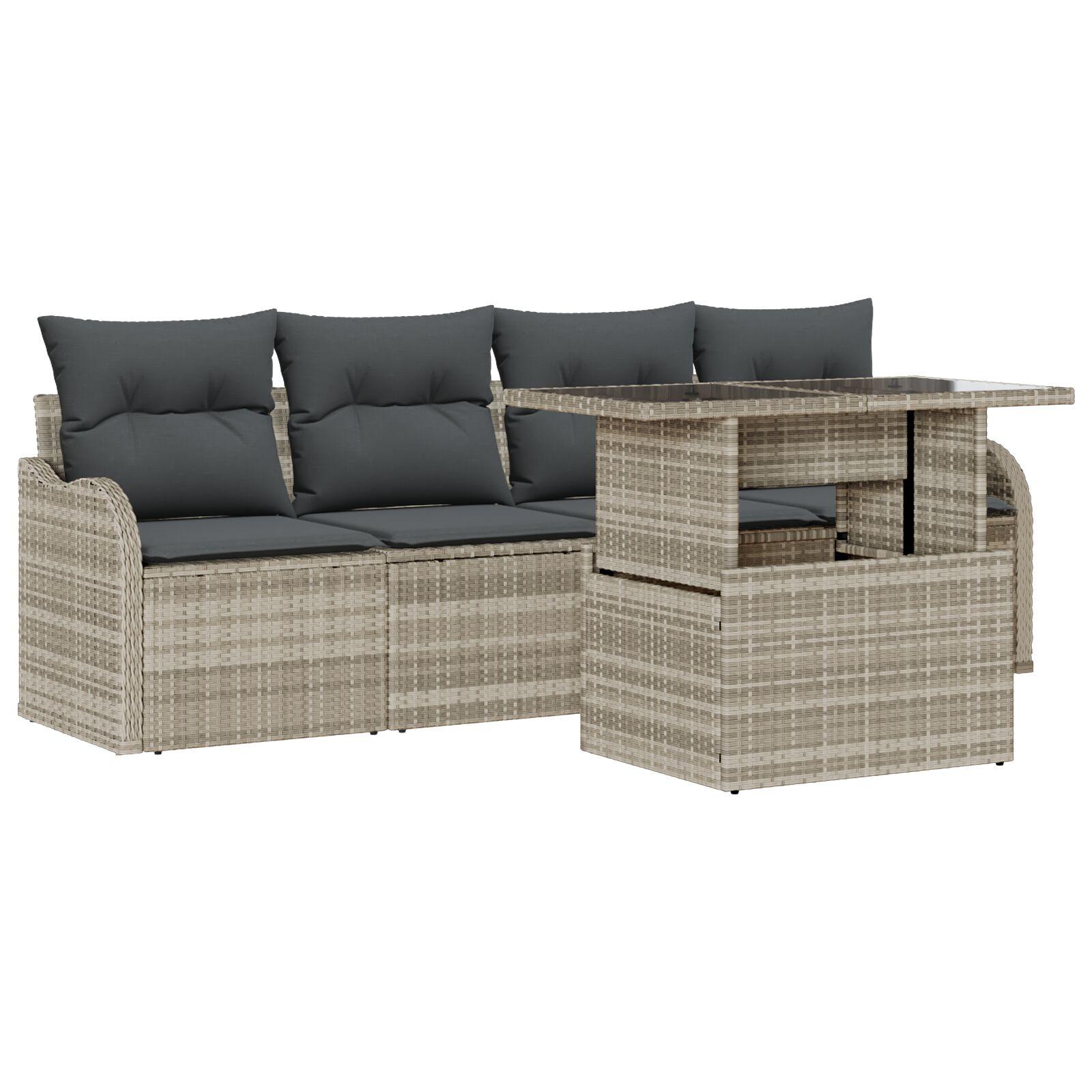 5 Stk Have Sofa Sæt med Puder Lysegrå Poly Rattan, 2-personers Have Sofa med Opbevaring & Puder Lysegrå Poly Rattan