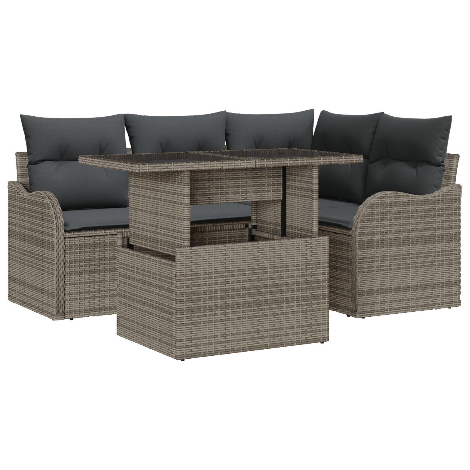 Havesofa Sæt med pude 5 stk Grå 100 x 55 x 73 cm Poly rattan billede