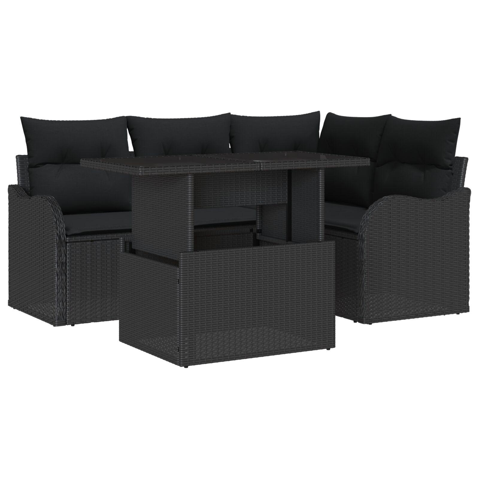 Havesofa Sæt med pude 5 stk Sort 100 x 55 x 73 cm Poly rattan billede