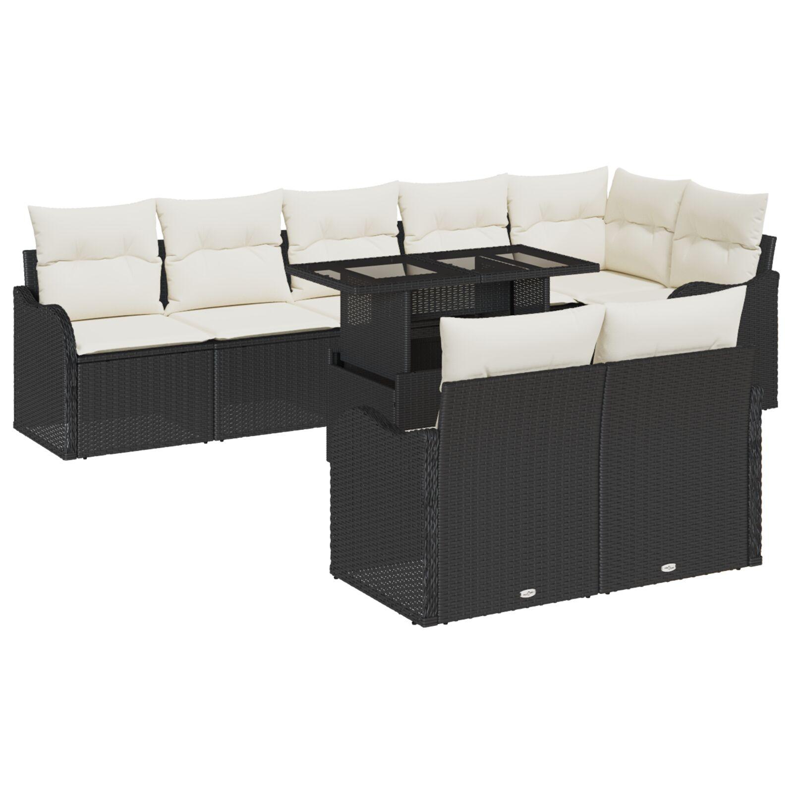 9-delt have sofa sæt med puder sort poly rattan,  2-personers have sofa med opbevaring & puder sort poly rattan